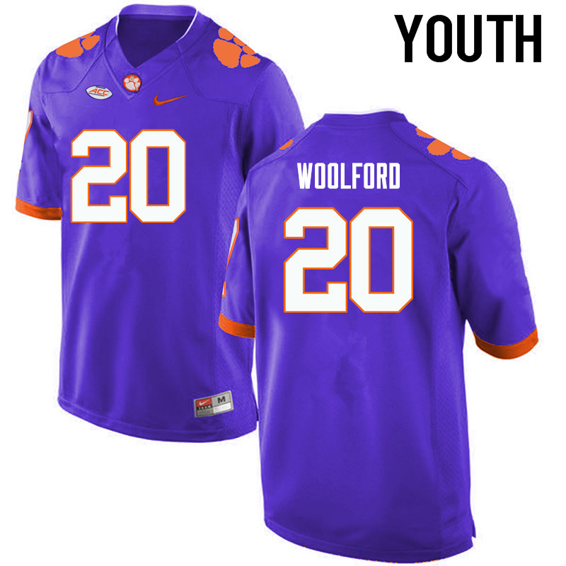 Youth Clemson Tigers #20 Donnell Woolford College Football Jerseys-Purple - Click Image to Close